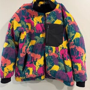 Aelfric Eden Colorful Animal Print Sherpa Fleece Puffer Jacket